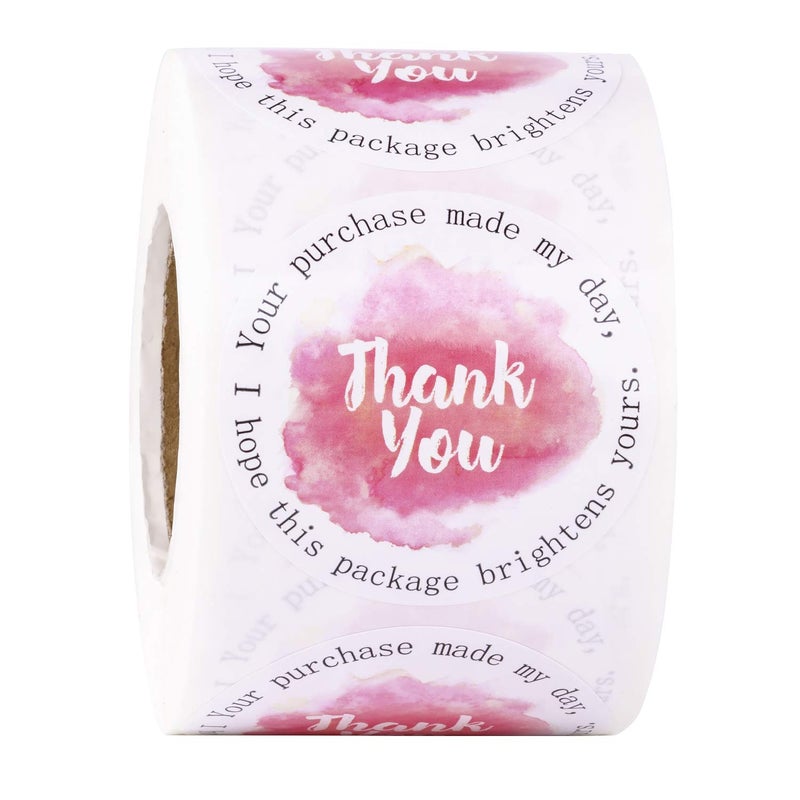 WRAPAHOLIC Thank You Business Stickers - Pink Ink Painting Gift Wrap Labels, Shipping Labels - 2 x 2 Inch 500 Total - Image 1